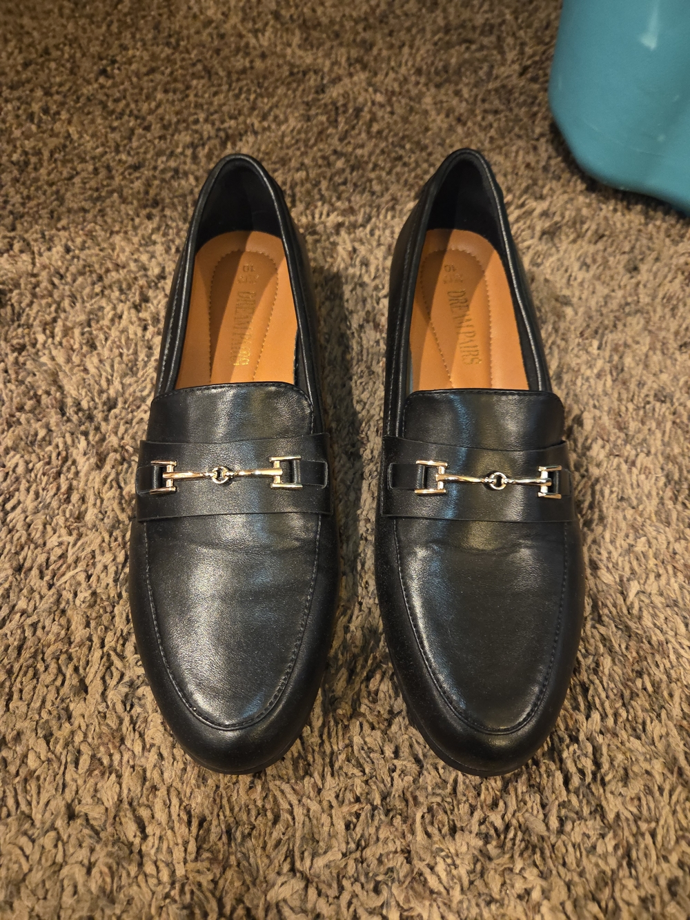Women’s Black Leather Loafers with Gold Hardware